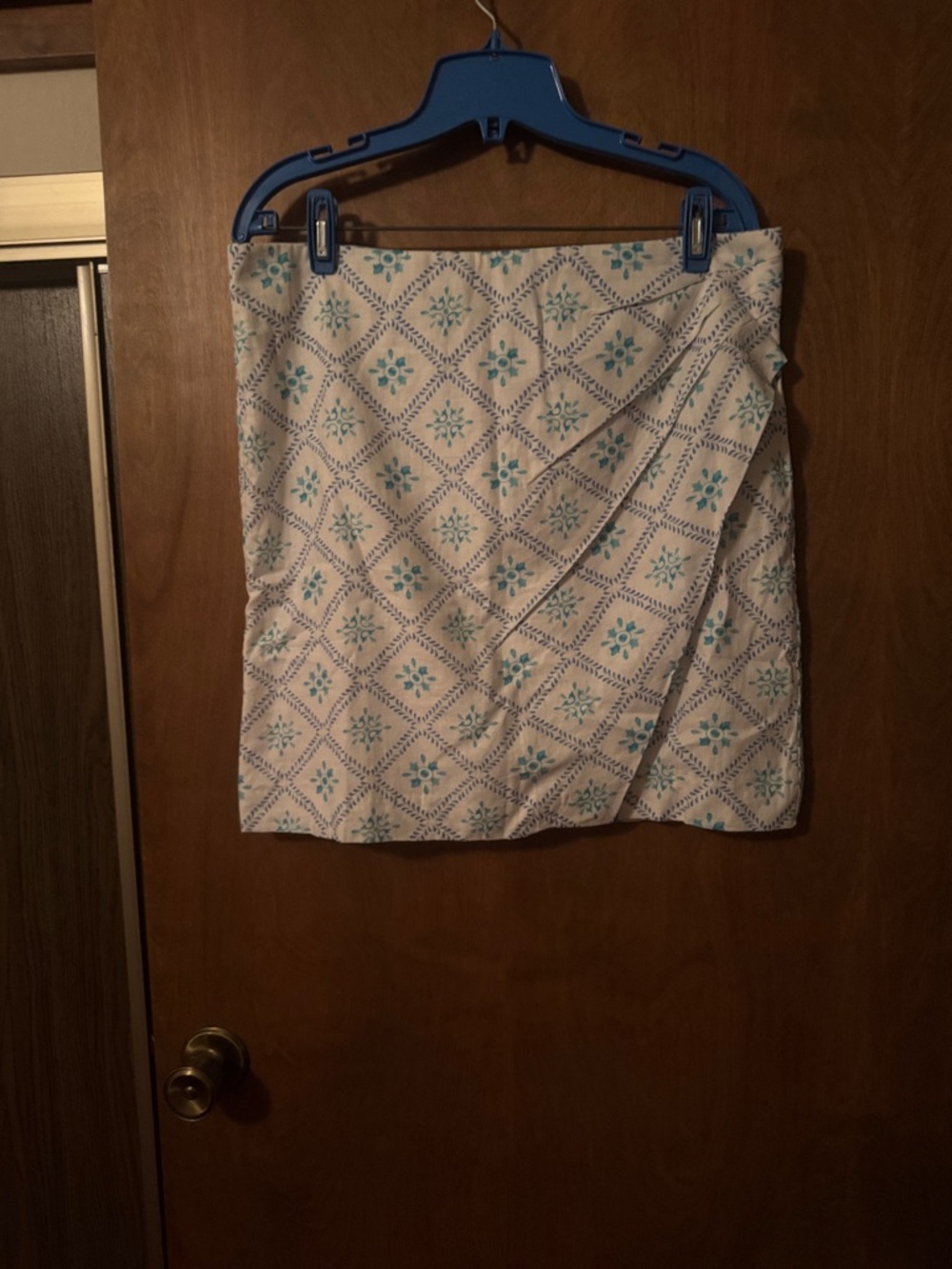 Ann Taylor Cream Mini Skirt with Blue Tile Print